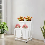 2 Tiers Movable Flower Stand, 4 Buckets White Plant Display. Fixed Price $59.99.
