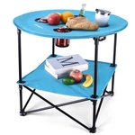 Villey Folding Camping Table Round Beach Double-layer W/4 Cup Holder & Bag. Fixed Price $56.99.