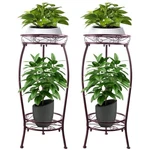 Yhijurs Pack 27.1" Plant Stands Indoor OUTDOOR,2-TIER Metal Tall Brown. Fixed Price $54.47.