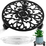 Rolling Plant Stand 11 Inch Wrought Iron With Casters Metal Round Dolly. Fixed Price $34.48.