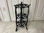 Vintage Victorian Cast Iron 3 Tier Plant Stand 26.5 H Flat Black Rose Pattern. Fixed Price $150.00.
