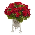 Nearly Natural Geranium With Metal Planter Uv Resistant (indoor/outdoor) Red. Fixed Price $77.99.
