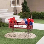 Personalized Rustic Red Wooden Amish Country Wagon Garden Statue Planter. Fixed Price $89.99.