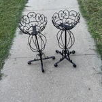 Pair Of Vintage Wrought Iron Plant Stands Mcm W/scrollwork. Fixed Price $160.00.