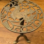 Vintage Brass Pedestal Round Plant Stand Squirrel Grapes Design 13IN H 10"D. Fixed Price $120.00.