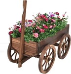 Giantex Wood Wagon Flower Planter Pot Stand With Wheels For Garden Outdoor Decor. Fixed Price $99.27.