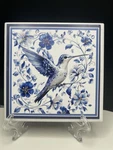 New!! Blue Hummingbird Floral Ceramic Tile 4X4 Garden Decor W/ Stand. Fixed Price $10.00.