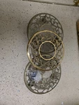 Vintage Brass Rolling Plant Stand Filagree Design Swivel Wheels Patina 11. Fixed Price $100.00.