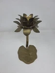 9" Tall Lotus Flower & Leaf Candle Holder On Stand Solid Brass. Fixed Price $29.95.