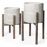 Mercana Groot Metal Wood Base Plant Stands In Eggshell White (set Of 2). Fixed Price $146.99.