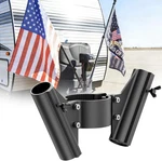 Rv Dual Flag Pole Mount For Trailer Tongue Jack, Aluminum Holder With Wing. Fixed Price $84.99.