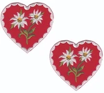 Pair Edelweiss Flower Heart Iron Patches 3.25" Alpine Folk Applique. Fixed Price $7.99.