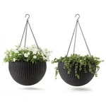 Keter Resin Rattan Set Of 2 Round Hanging Planter Baskets Medium, Graphite. Fixed Price $61.99.