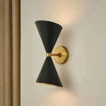Modern Black Cone Wall Sconce, Brass Accent Up Down Light Fixture For Bedroom. Fixed Price $129.90.