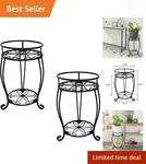 Charming 2-PACK Black Plant Stand With Flower Pattern Easy Assembly & Durable. Fixed Price $60.99.