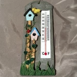 Vintage Birdhouse Resin Wall Thermometer Yellow Birds Ladybugs Ivy Garden Decor. Fixed Price $14.00.