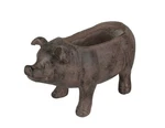 Zeckos 17 Inch Long Rustic Brown Finish Smiling Pig Planter. Fixed Price $76.94.