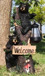 Climbing Black Bear Cubs Garden Light Welcome Statue Figurine Solar Led Lantern. Fixed Price $84.99.
