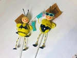 Indoor Outdoor Metal Garden Pot Plant Stakes 6" Bees Set Of 2 Boy & Girl. Fixed Price $7.00.