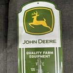 John Deere Farm Tractor Embossed Metal Thermometer Sign 18 Tall. Fixed Price $15.99.