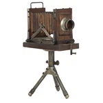 79 17" Wood Film Camera Sculpture, Brown Vintage Decor, Accent Figurine. Fixed Price $81.05.