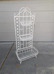 Vintage Rustic French Country White Wrought Iron Wire Plant Stand Etagere Shelf. Fixed Price $450.00.