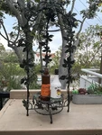 Iron Wine Rack 3 Spinning Bottle Holder Metal Stand Grape Leaf 7 Glasses. Fixed Price $60.00.