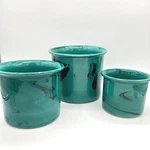 Vintage Italy Marbled Teal And Black Ceramic Planter Crock Set Of 3 Nesting. Fixed Price $100.00.