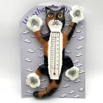 Weather Or Not Calico Cat Kitten Thermometer Hand Painted Wood Bobbo Inc.. Fixed Price $18.95.