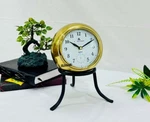 Nautical Gold & Black Aluminium Table Clock, Brass Round With Stand. Fixed Price $95.00.