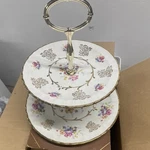 Wood & Sons Avon Alpine White Ironstone Floral Two-tier Cake Stand England. Fixed Price $334.50.