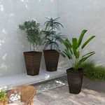 Set Of 3 Wood Grain Outdoor Garden Planter Pots With Drainage Holes. Fixed Price $267.49.