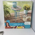 : The Pioneer Woman Folk Geo Tile Top Plant Stand Teal Blue 18" New In Box. Fixed Price $69.99.