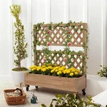 Rustic Wooden Raised Garden Bed Vegetable Planter Grid Box With Climbing Trellis. Fixed Price $99.99.