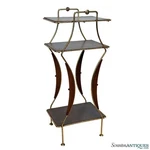 Mid-century Atomic Faux Walnut Gold Tiered Plant Stand. Fixed Price $189.99.