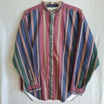 Vintage 90S World Island Shirt Men's Large Band Collar Striped Cotton Kenya Boho. Fixed Price $26.95.