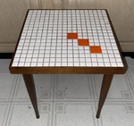 Vintage Orange/white Mosaic Ceramic Tile Table Plant Stand Wood Base. Fixed Price $69.95.