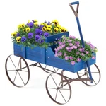 Patiojoy Wooden Garden Flower Planter Wagon Bed W/ Wheel Yard Blue. Fixed Price $39.49.