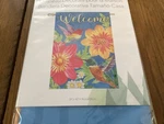 Evergreen House Flag Welcome Birds Flowers Linen Double Sided 29"X43" New. Fixed Price $10.00.