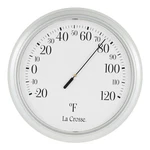 T85562S Crosse 8" Round Plastic Silver Case Indoor/outdoor Dial Thermometer. Fixed Price $12.95.
