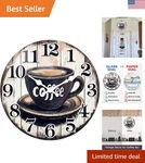 Art Deco Coffee Wall Clock 8-INCH Vintage Design, Waterproof & Silent. Fixed Price $15.99.