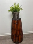 Elegant Vtg Mcm Bamboo Brass Plant Stand Umbrella Side Table Vase Shape. Fixed Price $135.00.