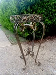 Antiqued Wrought Iron Folding 20 Plant Stand Scroll Ornate Acanthus Leaf Table. Fixed Price $85.00.