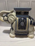 Thai Vintage Blue & White Ceramic Elephant Garden Stool Plant Stand 17". Fixed Price $194.99.