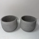 Mainstays Cement Small 5.5 Diameter Round Grey Striped Planters 4.5 Set Of 2. Fixed Price $16.99.