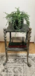 Antique Victorian Cast Iron Figural Plant Stand 2-TIER Side Table Brass Patina. Fixed Price $313.20.