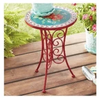 The Pioneer Woman Plant Stand Vintage Floral Faux Tile W/ Red Metal Legs (nib). Fixed Price $86.40.