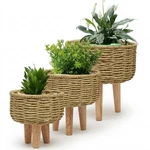 Handcrafted Woven Pot Wood Legs Indoor Outdoor Planter Maaz Collections. Fixed Price $140.00.