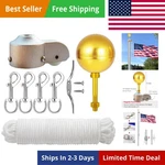 Flag Pole Hardware Parts Repair Kits - 3" Topper Gold Ball + 50 Ft Halyard Ro.... Fixed Price $35.09.
