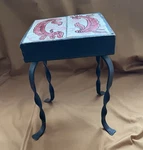 Boho Tile Top Heavy Wrought Iron Pink/red Paisley Design Small Plant Stand 10.5". Fixed Price $26.49.